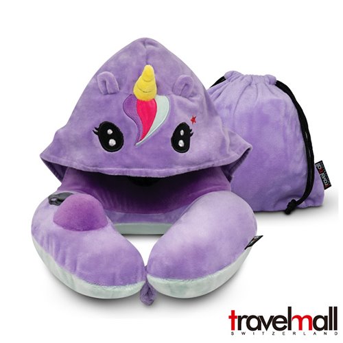 Travelmall 專利3D按壓式充氣連帽枕-獨角獸版
