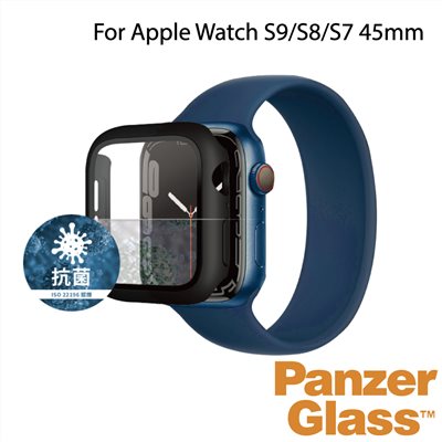 PanzerGlass Apple Watch S9 / S8 / S7 45mm 全方位防護高透鋼化漾玻保護殼-黑