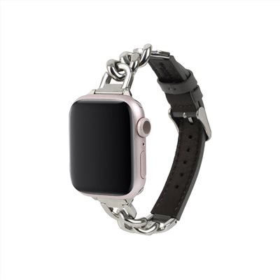 GRAMAS Apple Watch 44/45/46/49mm 仕女金屬鏈皮革錶帶-灰色