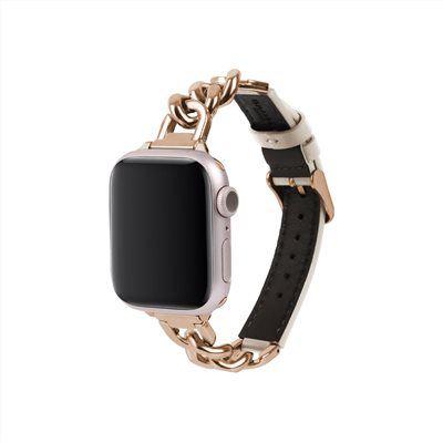 GRAMAS Apple Watch 42/41/40/38mm 仕女金屬鏈皮革錶帶-卡其色