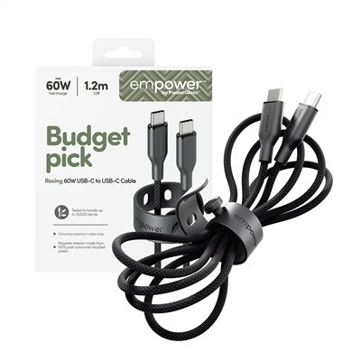 PanzerGlass USB-C to USB-C 1.2M 60W快充編織線(附束帶扣)-黑