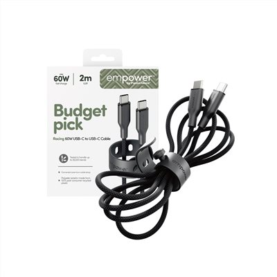 PanzerGlass USB-C to USB-C 2M 60W快充編織線(附束帶扣)-黑