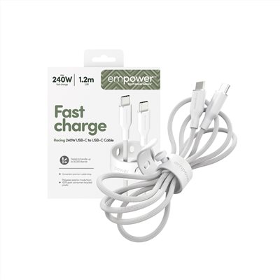 PanzerGlass USB-C to USB-C 1.2M 240W快充編織線(附束帶扣)-白