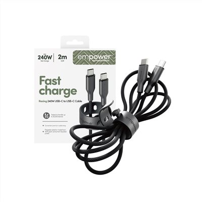 PanzerGlass USB-C to USB-C 2M 240W快充編織線(附束帶扣)-黑