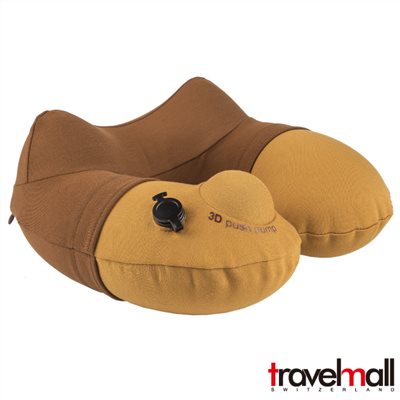 Travelmall 專利3D按壓式充氣連帽枕- 棕