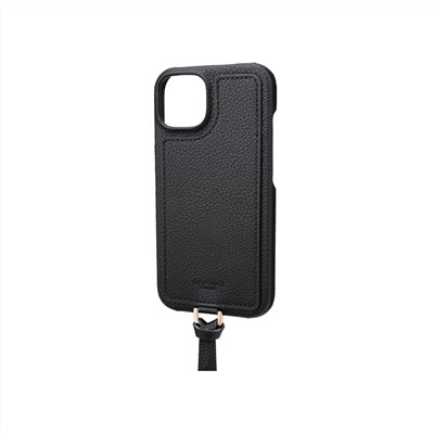 Gramas iPhone 14 時尚工藝 吊繩皮革手機殼- Shrink (黑)