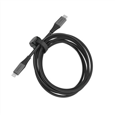 OtterBox USB-C to Lightning 2M快充編織線(磁吸束帶)-黑